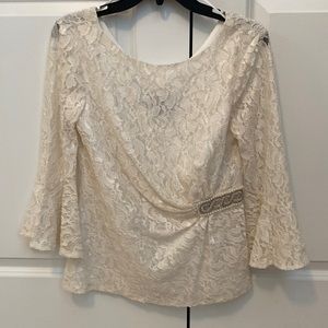 3/4 sleeve cream lace lined women’s blouse